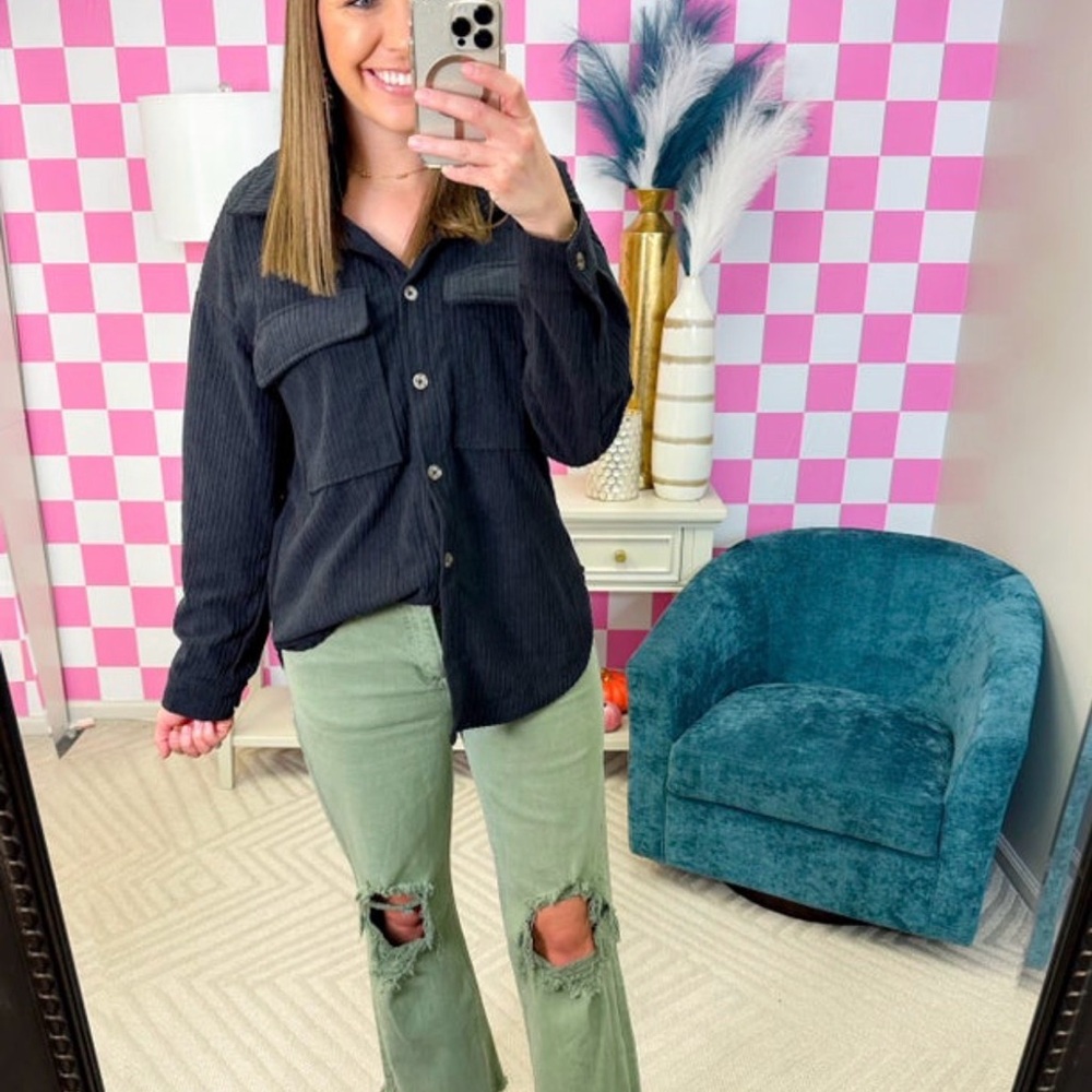 Women's Black Button Down Corduroy Shirt